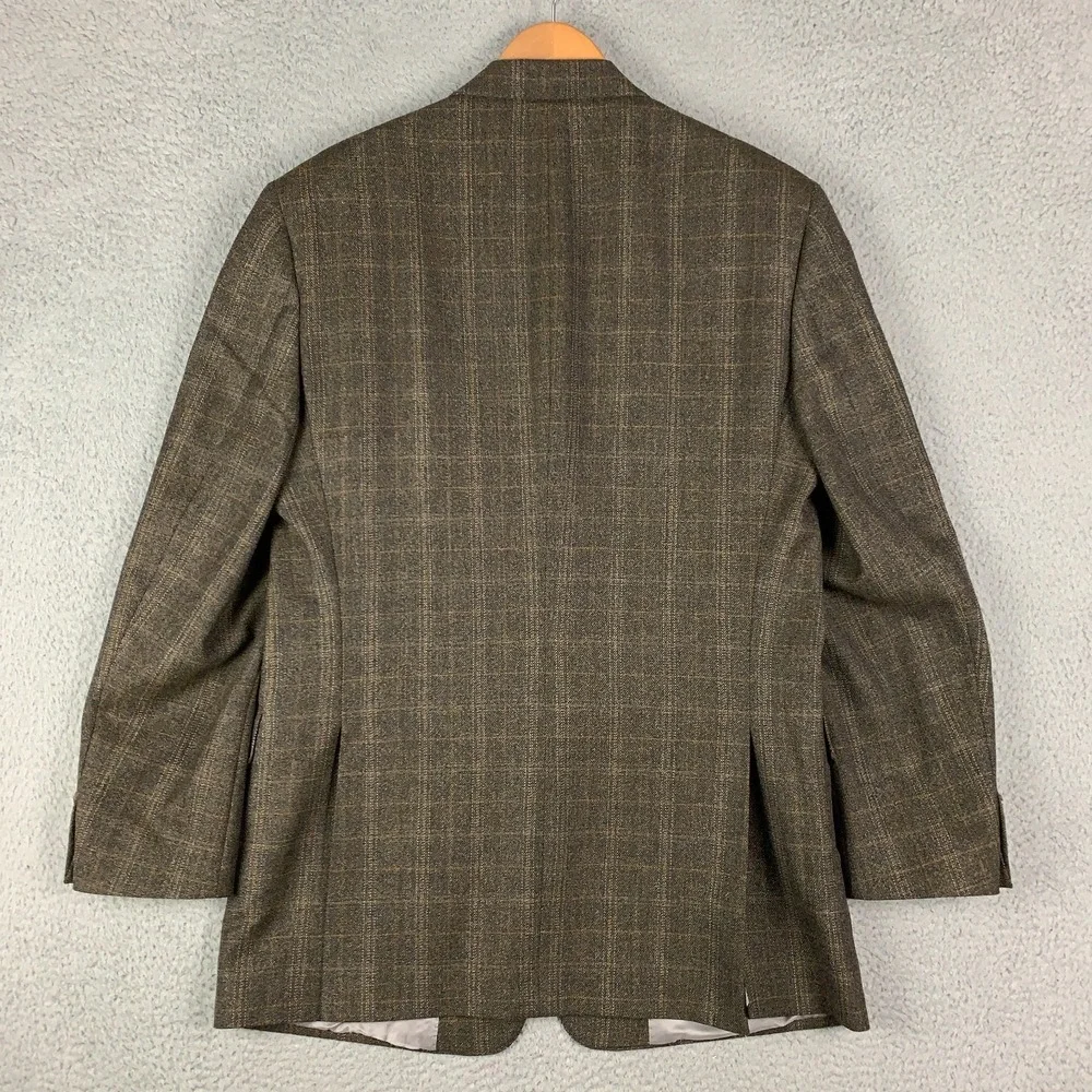 Hart Schaffner Marx Sport Coat Mens 44L Brown Plaid Studio Collection Blazer VTG